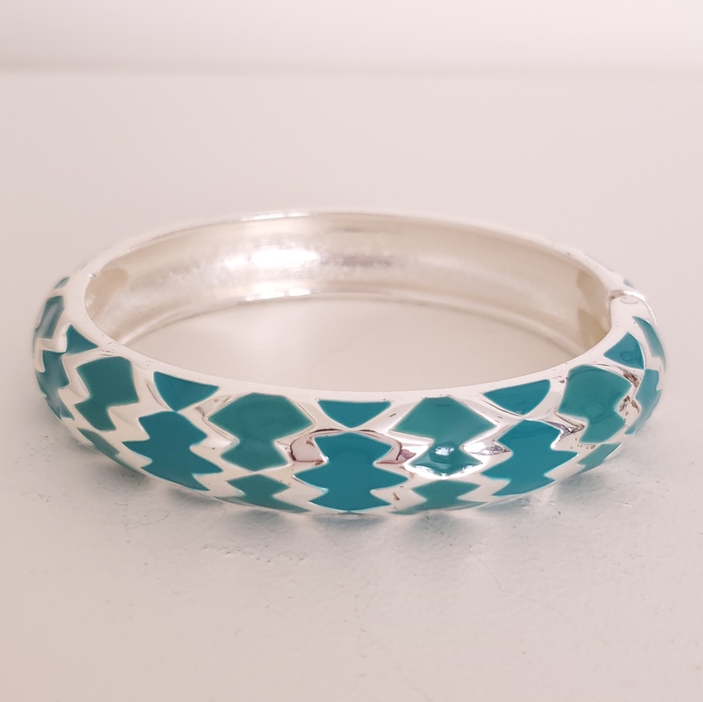 Silver & Teal Bangle Bracelet